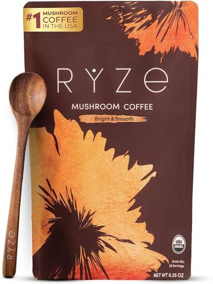 RYZE Organic Mushroom Coffee, Adaptogenic Blend, 30 Servings